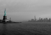 город, залив, море, океан, статуя, Свобода, отражение, Америка, New-York, р ...