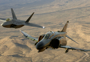 пустыня, f-4, phantom ii, Самолет, f-22, полёт, высота, raptor