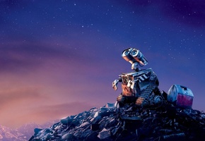 Wall-e, валли, металлолом, вечер, грусть, небо, мусор