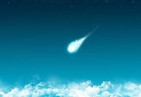 Облака, комета, синий, минимализм