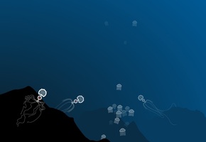 минимализм, синий, Вектор, медузы