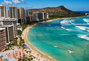 Waikiki, пляж, hawaii, волны, beach, океан