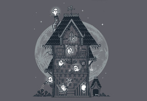Дом, хэллоуин, приведения, луна, призраки
