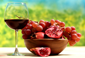 Вино, виноград, фрукты, гранат