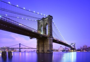 nyc, usa, blue hour, new york city, Brooklyn bridge, нью-йорк, twilight, сша