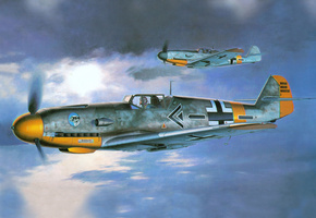 самолет, мессершмитт, мesserschmitt, Рисунок, bf -109f2