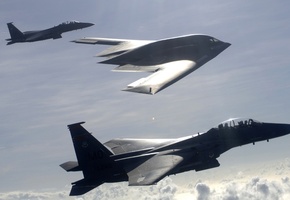 полет, F-15e, американцы, бомбардировщик, b-2, истребители
