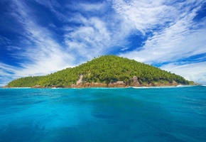 Seychelles, Island, Indian Ocean, Uninhabited, Palms, Sea, Ocean, Sky
