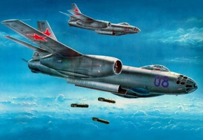 звезда, самолет, небо, бомба, Ил-28, бомбардировщик