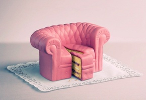 Торт, розовый, диван, салфетка, кусок, пироженое